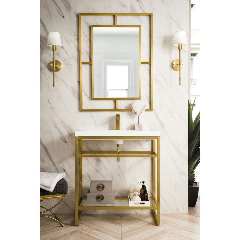 Boston 31.5" Stainless Steel Sink Console Radiant Gold w/White  Composite Top