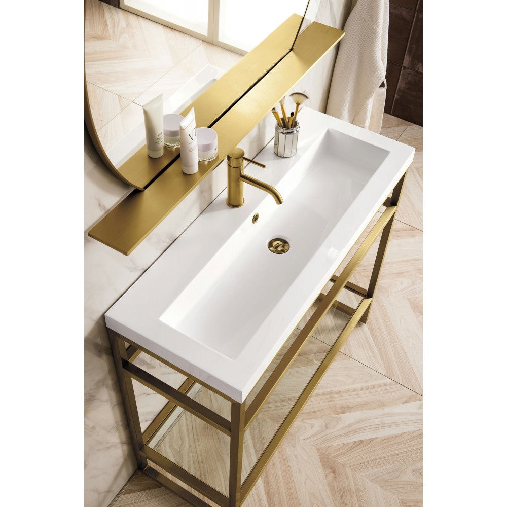 Boston 39.5" Sink Console Gold w/ White Storage Cabinet White Composite Top