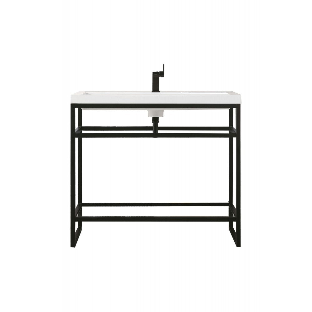 Boston 39.5" Stainless Steel Sink Console Black w/White Glossy Composite Top