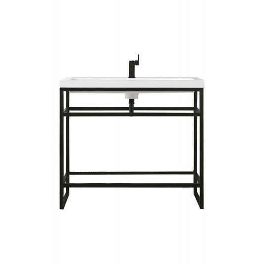 Boston 39.5" Stainless Steel Sink Console Black w/White Glossy Composite Top
