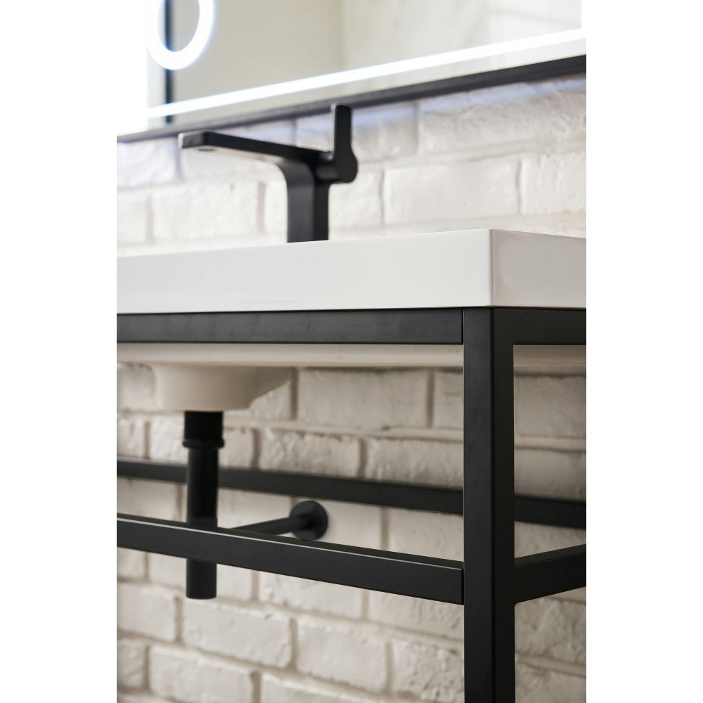 Boston 39.5" Stainless Steel Sink Console Black w/White Glossy Composite Top