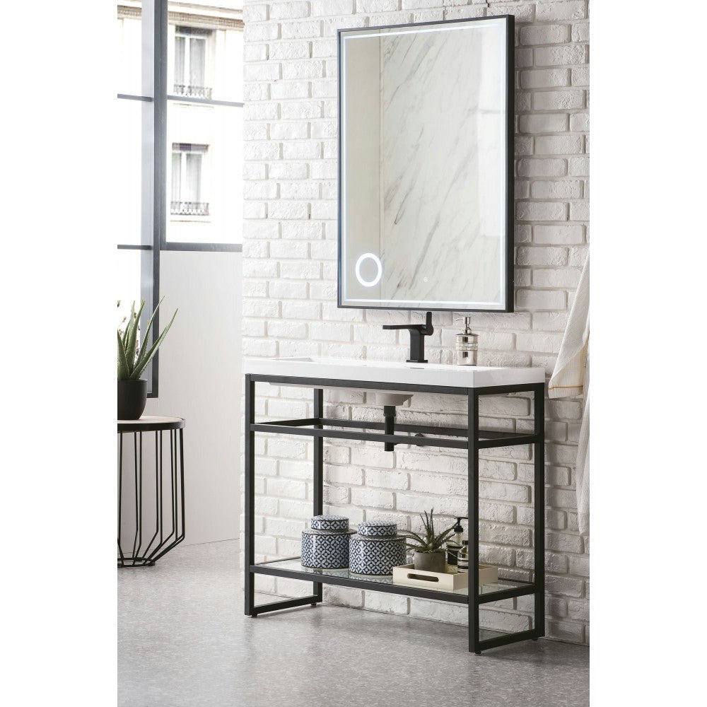Boston 39.5" Stainless Steel Sink Console Black w/White Glossy Composite Top