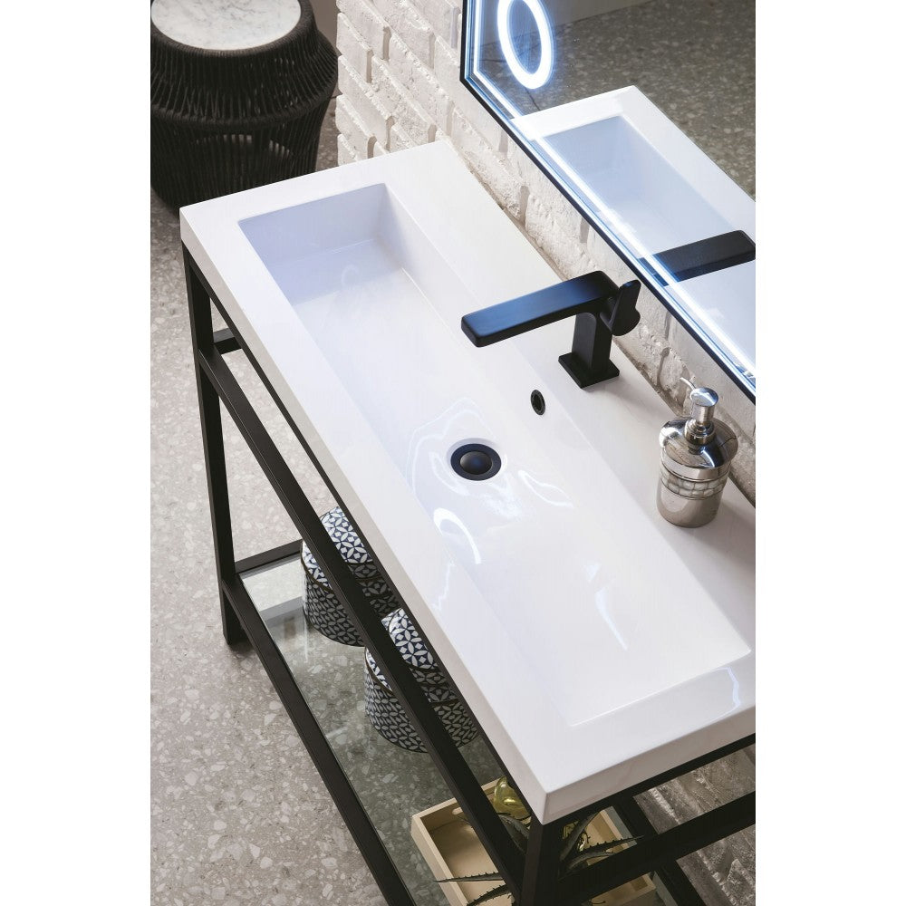 Boston 39.5" Stainless Steel Sink Console Black w/White Glossy Composite Top