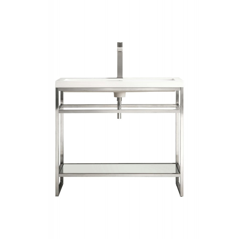 Boston 39.5" Stainless Steel Sink Console Nickel w/White Glossy Composite Top
