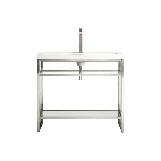 Boston 39.5" Stainless Steel Sink Console Nickel w/White Glossy Composite Top