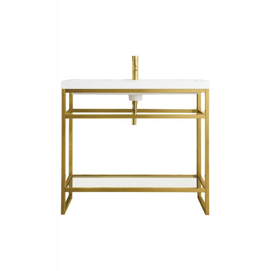 Boston 39.5" Stainless Steel Sink Console Radiant Gold w/White  Composite Top