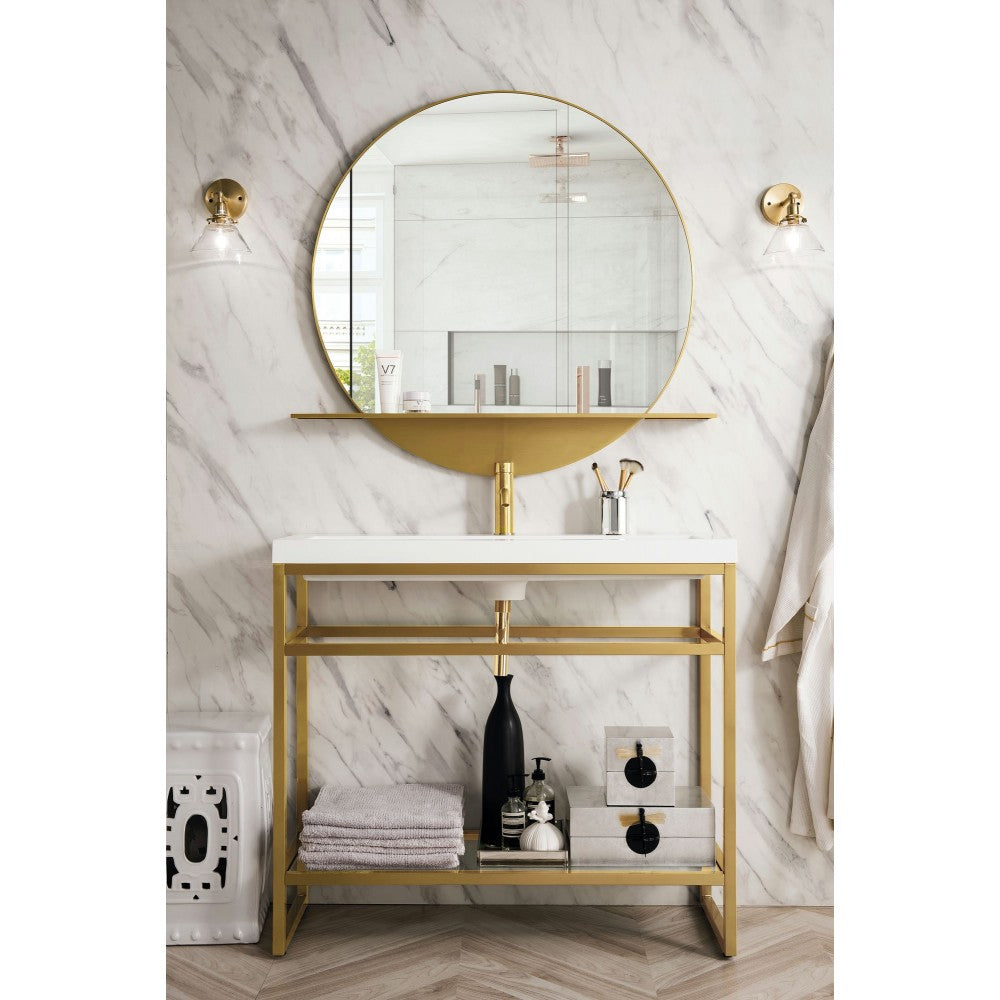 Boston 39.5" Stainless Steel Sink Console Radiant Gold w/White  Composite Top