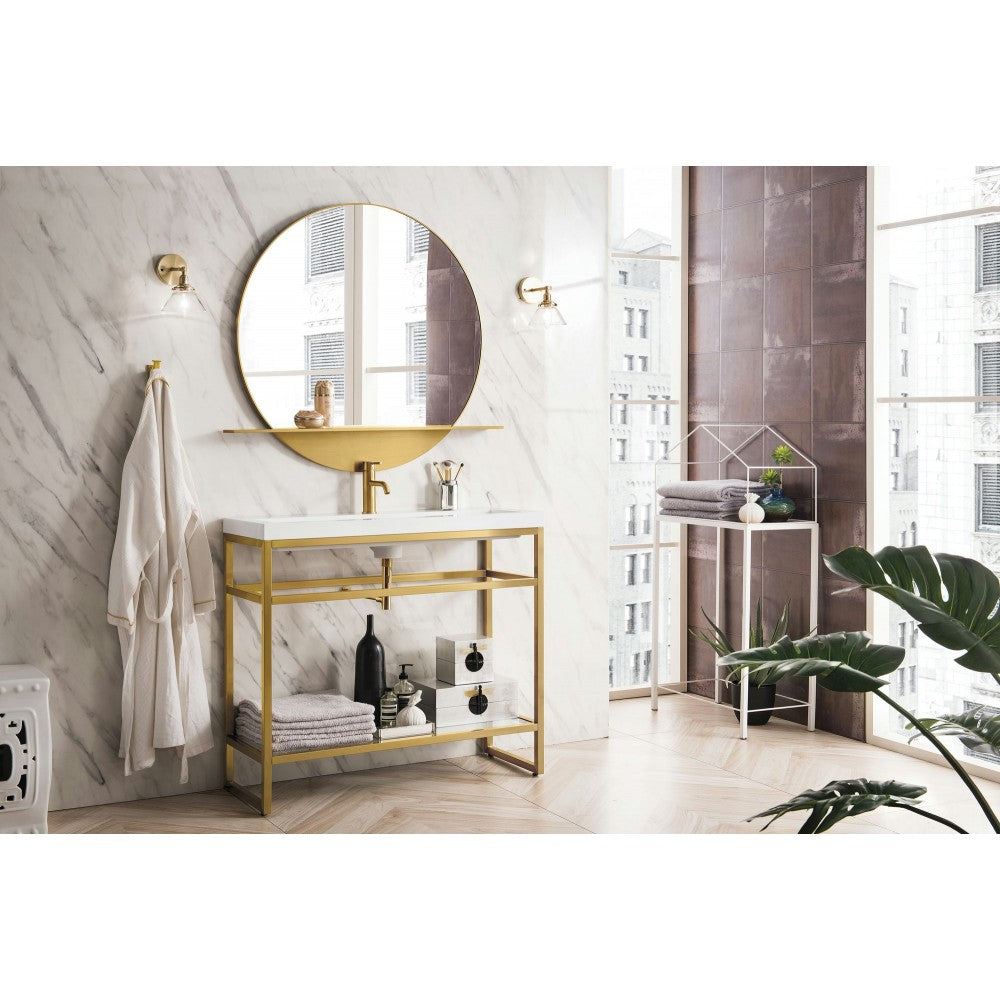 Boston 39.5" Stainless Steel Sink Console Radiant Gold w/White  Composite Top