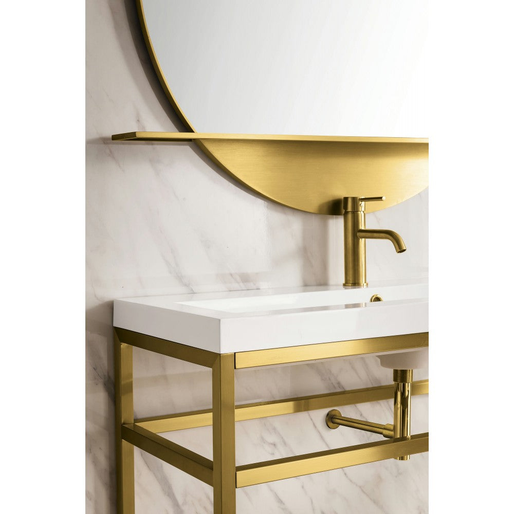 Boston 39.5" Stainless Steel Sink Console Radiant Gold w/White  Composite Top
