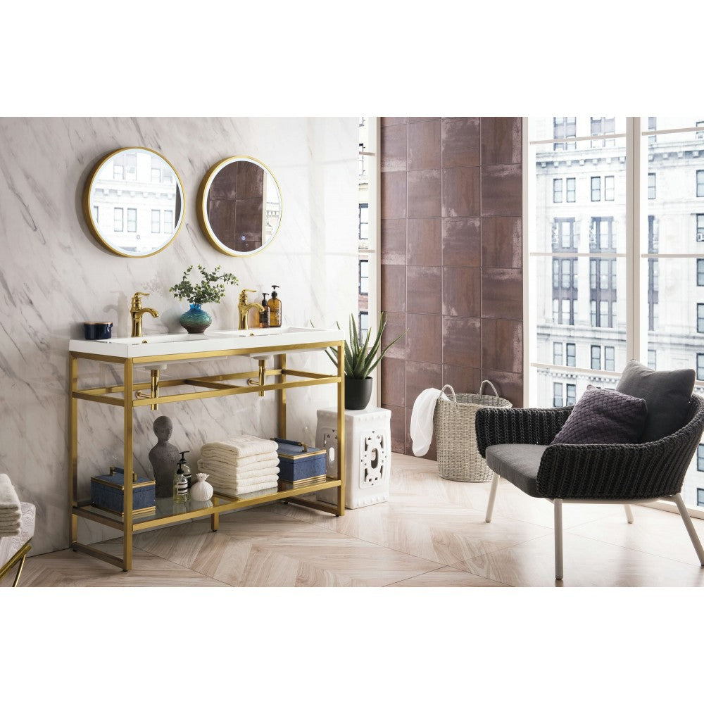 Boston 47" Sink Console (Double Basins) Radiant Gold w/White Composite Top