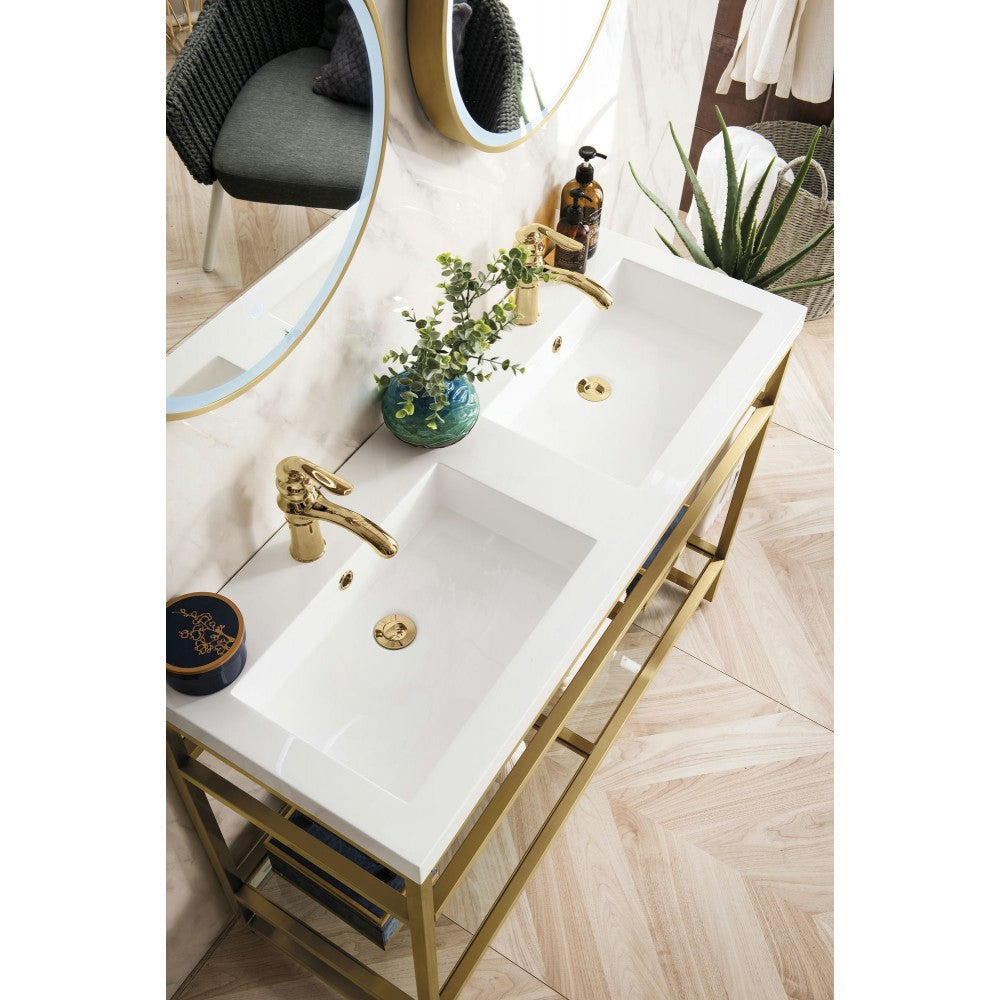 Boston 47" Sink Console (Double Basins) Radiant Gold w/White Composite Top