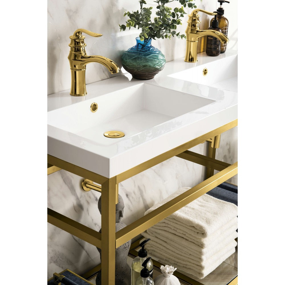 Boston 47" Sink Console (Double Basins) Radiant Gold w/White Composite Top