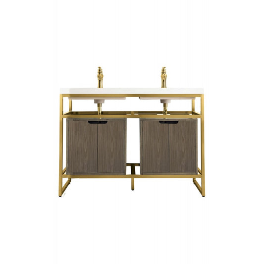 Boston 47" Sink Console Radiant Gold, Gray Storage Cabinet White Composite Top