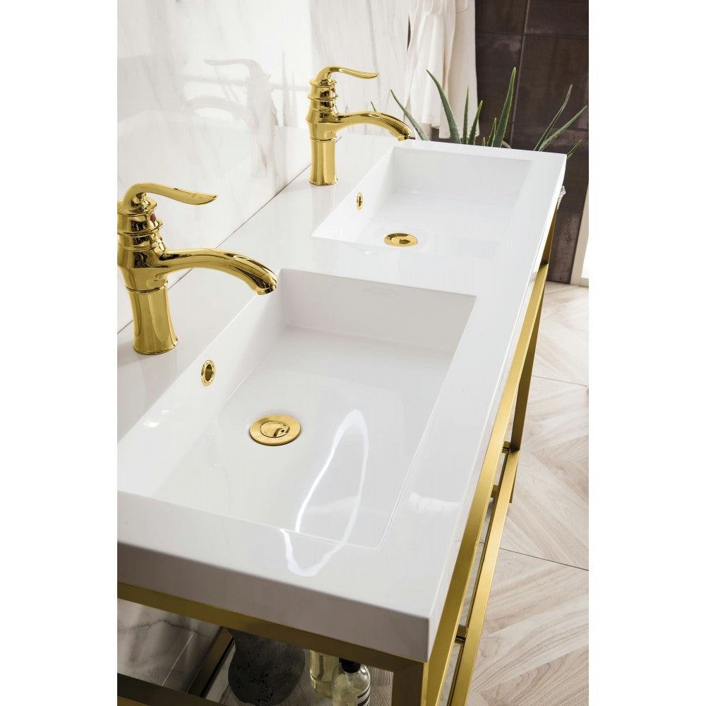 Boston 47" Sink Console Radiant Gold, Gray Storage Cabinet White Composite Top