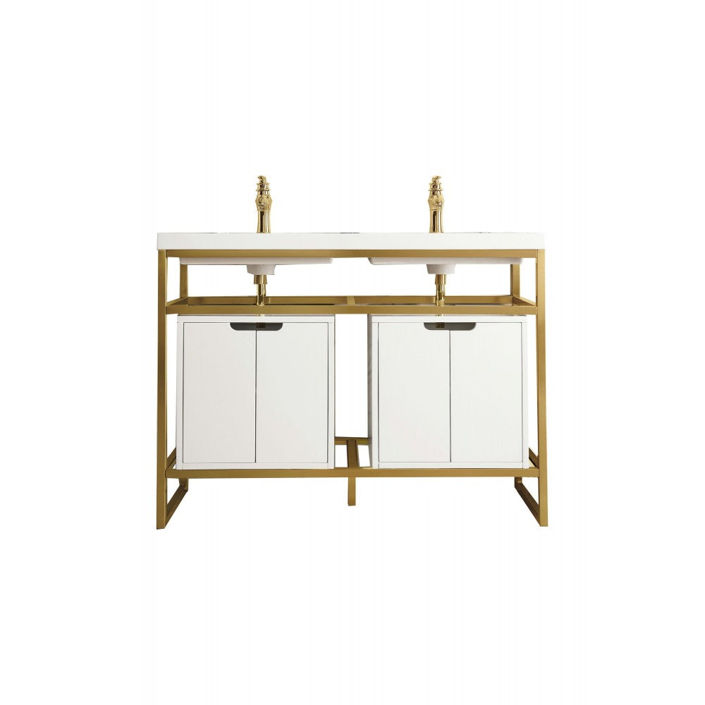 Boston 47" Sink Console Radiant Gold, White Storage Cabinet White Composite Top