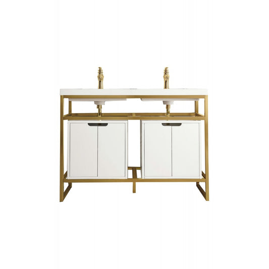 Boston 47" Sink Console Radiant Gold, White Storage Cabinet White Composite Top