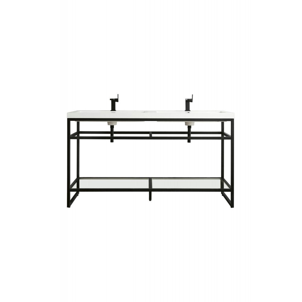 Boston 63" Sink Console (Double Basins) Black w/White Composite Top