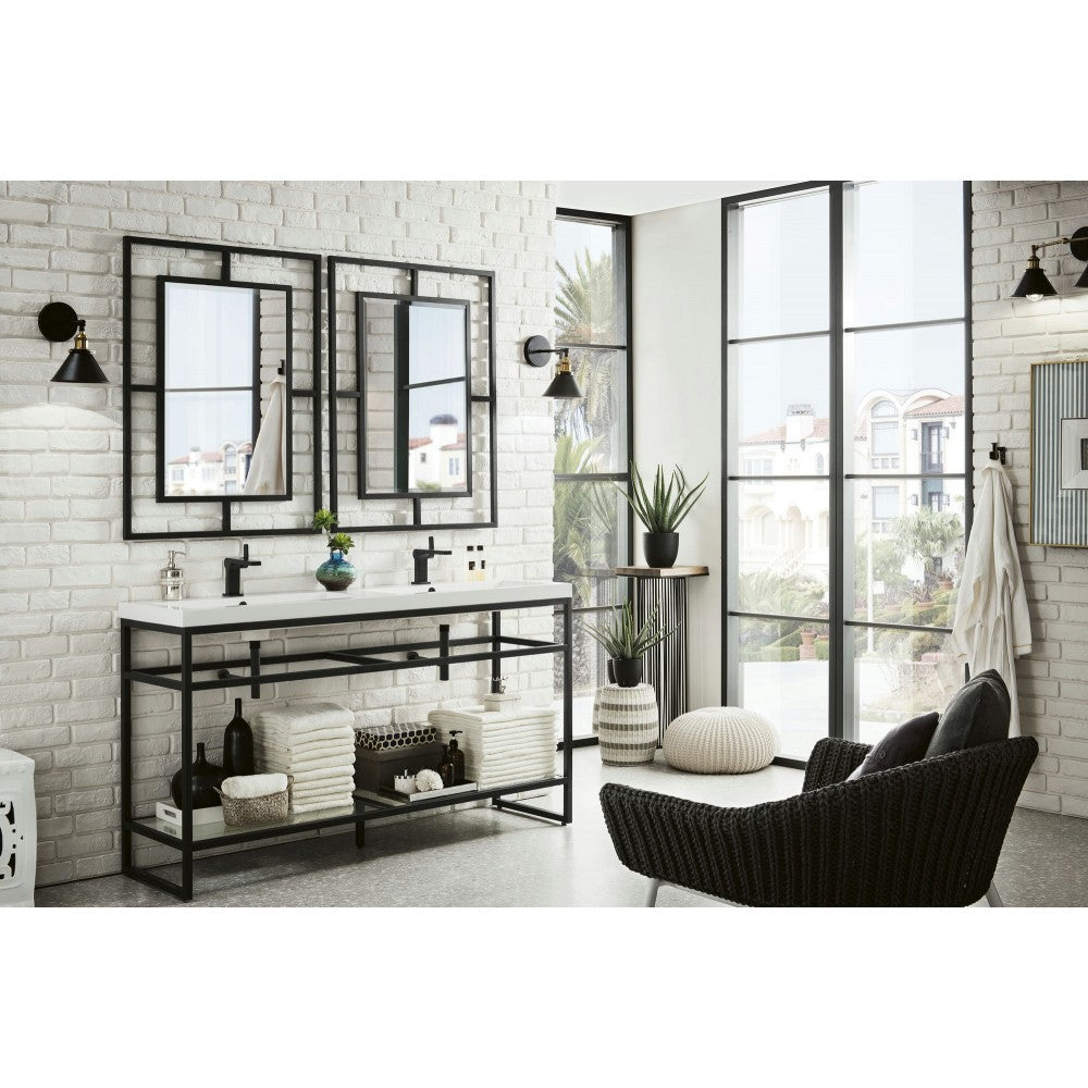 Boston 63" Sink Console (Double Basins) Black w/White Composite Top