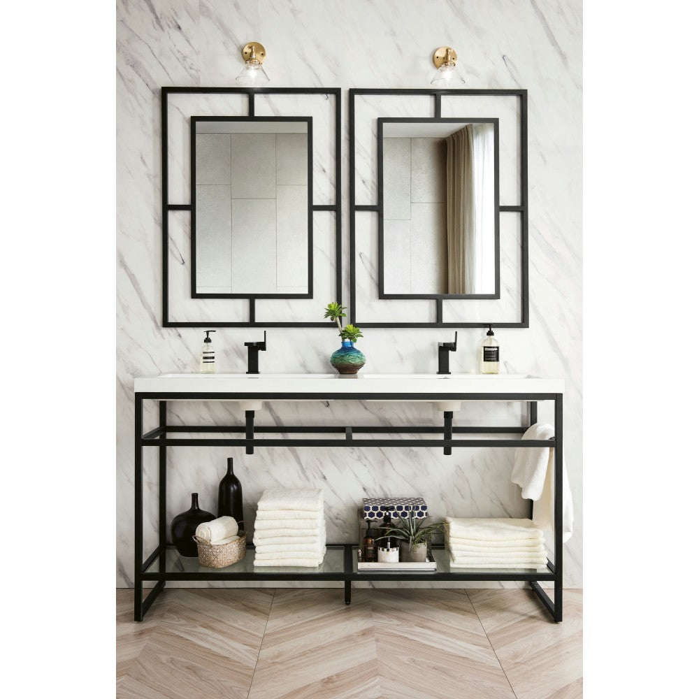 Boston 63" Sink Console (Double Basins) Black w/White Composite Top