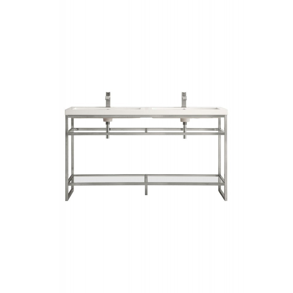 Boston 63" Sink Console (Double Basins) Nickel w/White Composite Top