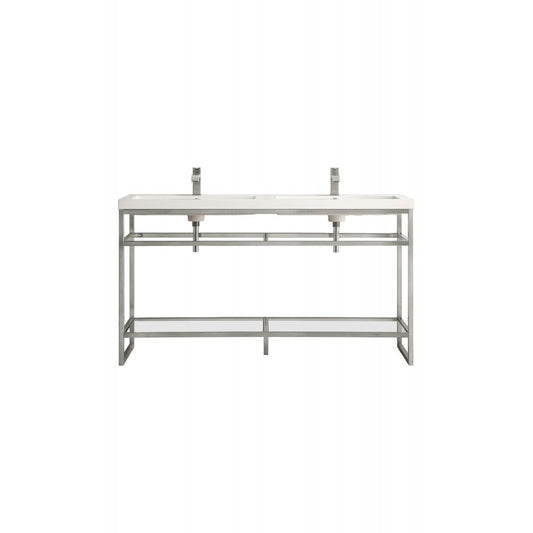 Boston 63" Sink Console (Double Basins) Nickel w/White Composite Top