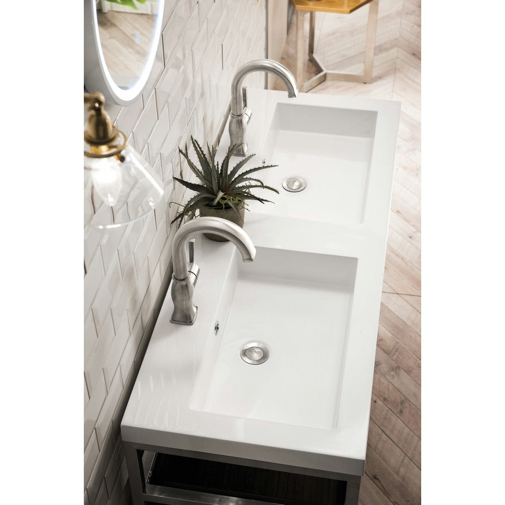 Boston 63" Sink Console (Double Basins) Nickel w/White Composite Top