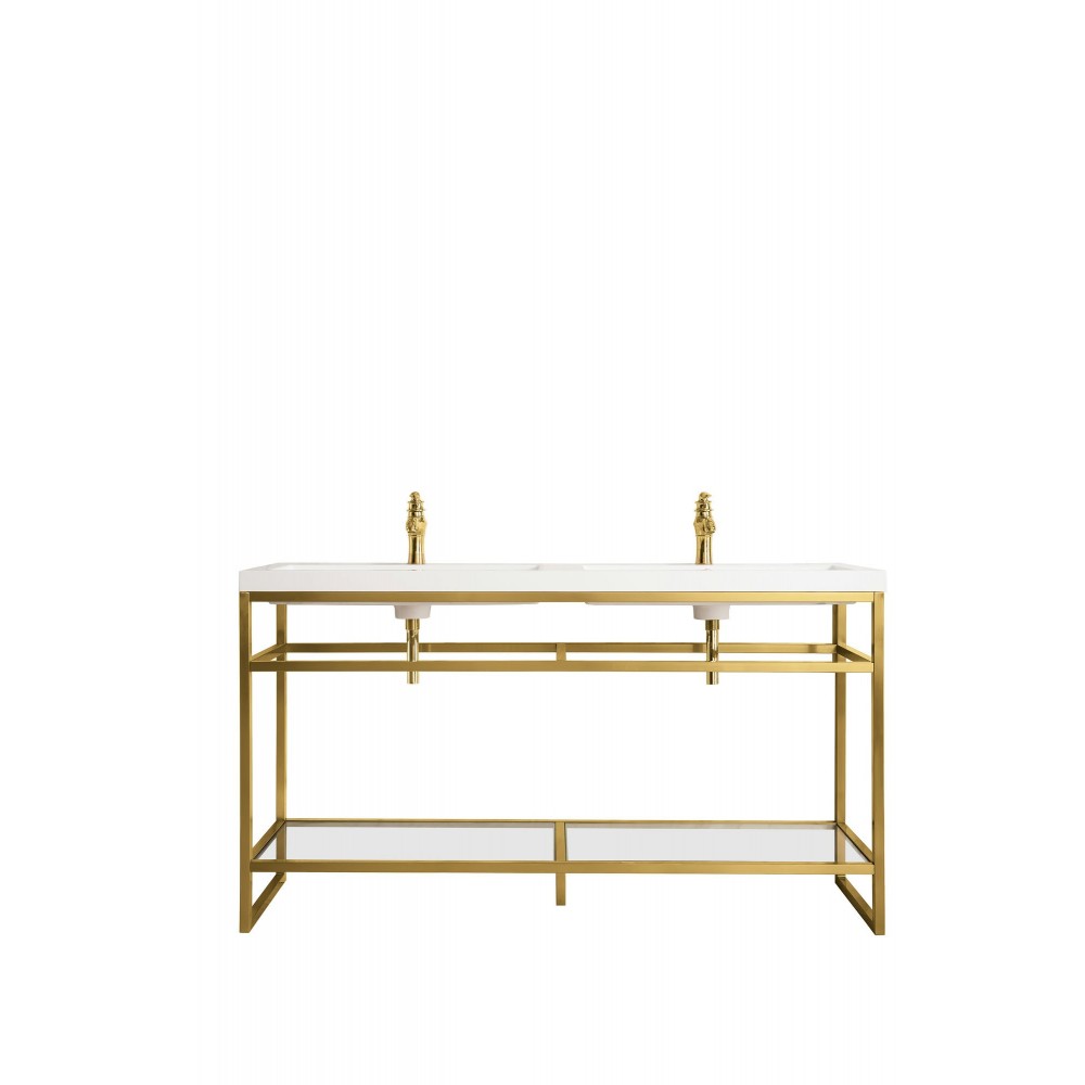 Boston 63" Sink Console (Double Basins) Radiant Gold w/White Composite Top