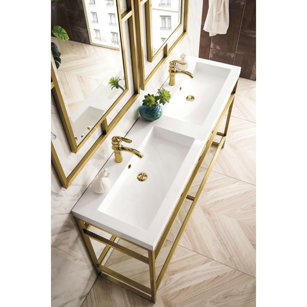 Boston 63" Sink Console (Double Basins) Radiant Gold w/White Composite Top