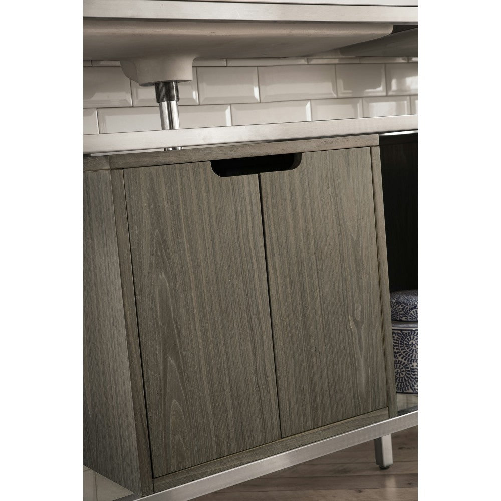 Boston 63" Sink Console Nickel w/Ash Gray Storage Cabinet White Composite Top