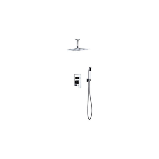 Brass Shower Set With 12" Ceiling Mount Square Rain Shower and Handheld