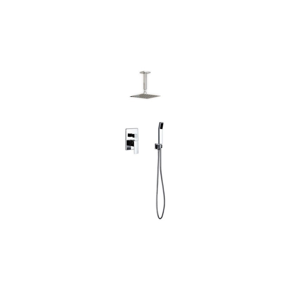 Brass Shower Set With 8" Ceiling Mount Square Rain Shower and Handheld