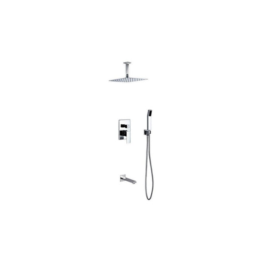 Brass Shower Set12" Ceiling Mount Square Rain Shower, Handheld and Tub Filler