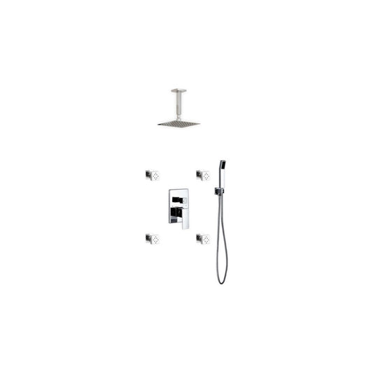 Brass Shower Set8" Ceiling Mount Square Rain Shower, Handheld and 4 Body Jets