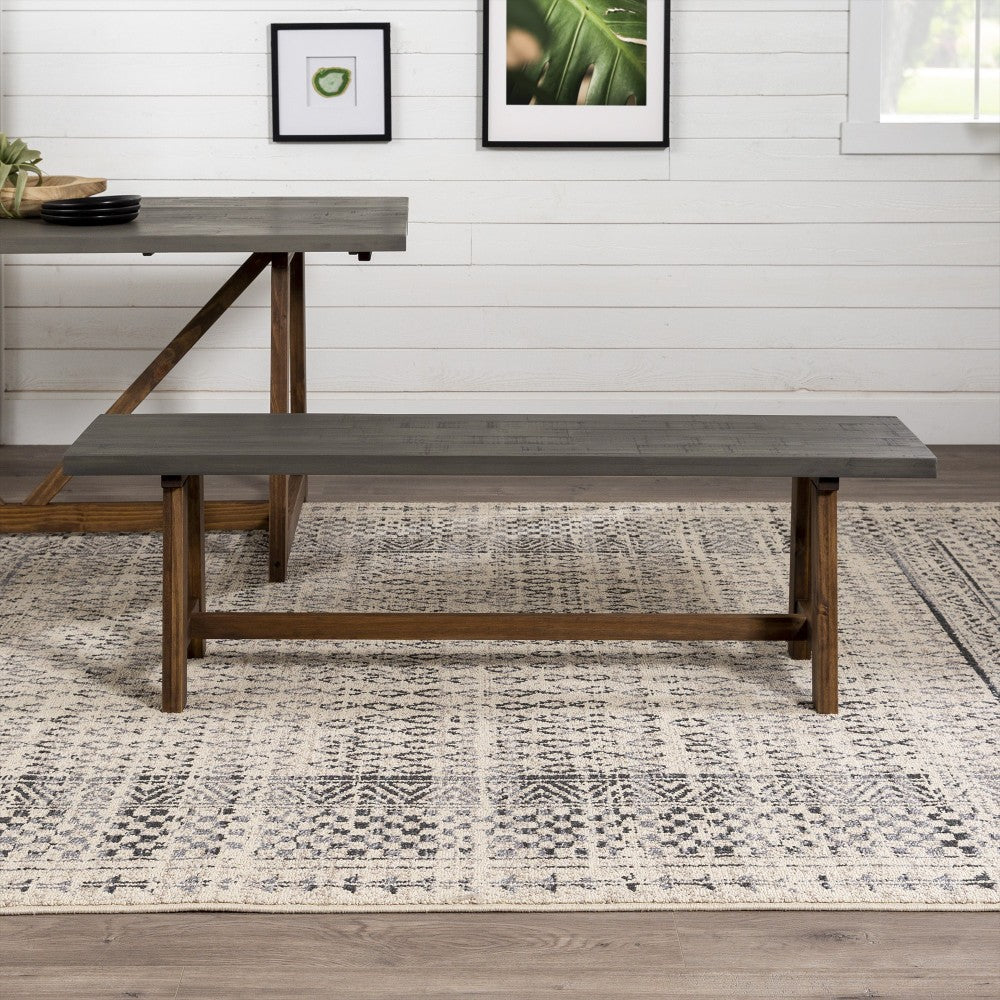 Brennan 60" Solid Wood Dining Bench - Gray/Brown