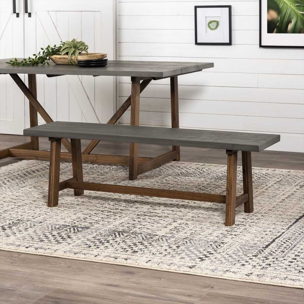 Brennan 60" Solid Wood Dining Bench - Gray/Brown