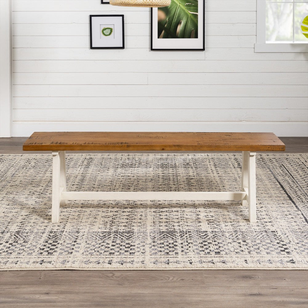 Brennan 60" Solid Wood Dining Bench - Rustic Oak/White Wash