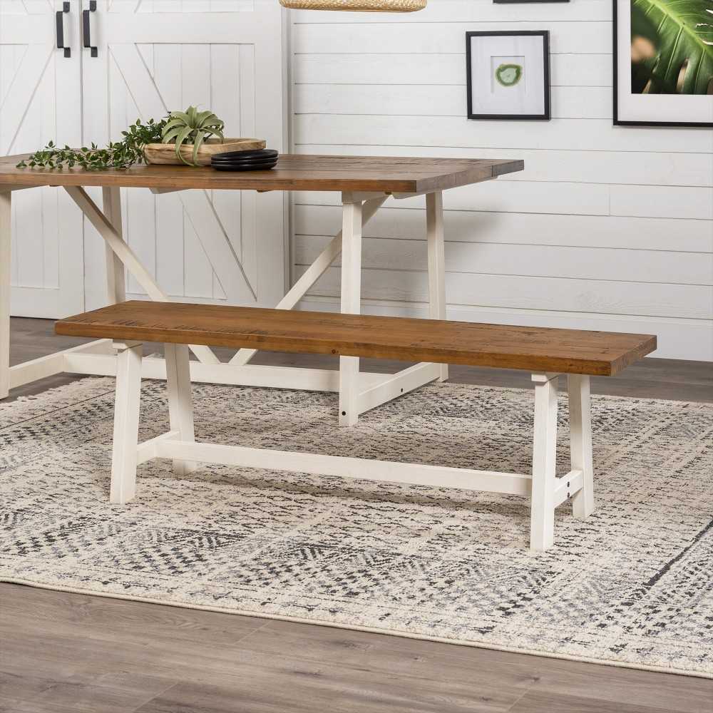 Brennan 60" Solid Wood Dining Bench - Rustic Oak/White Wash