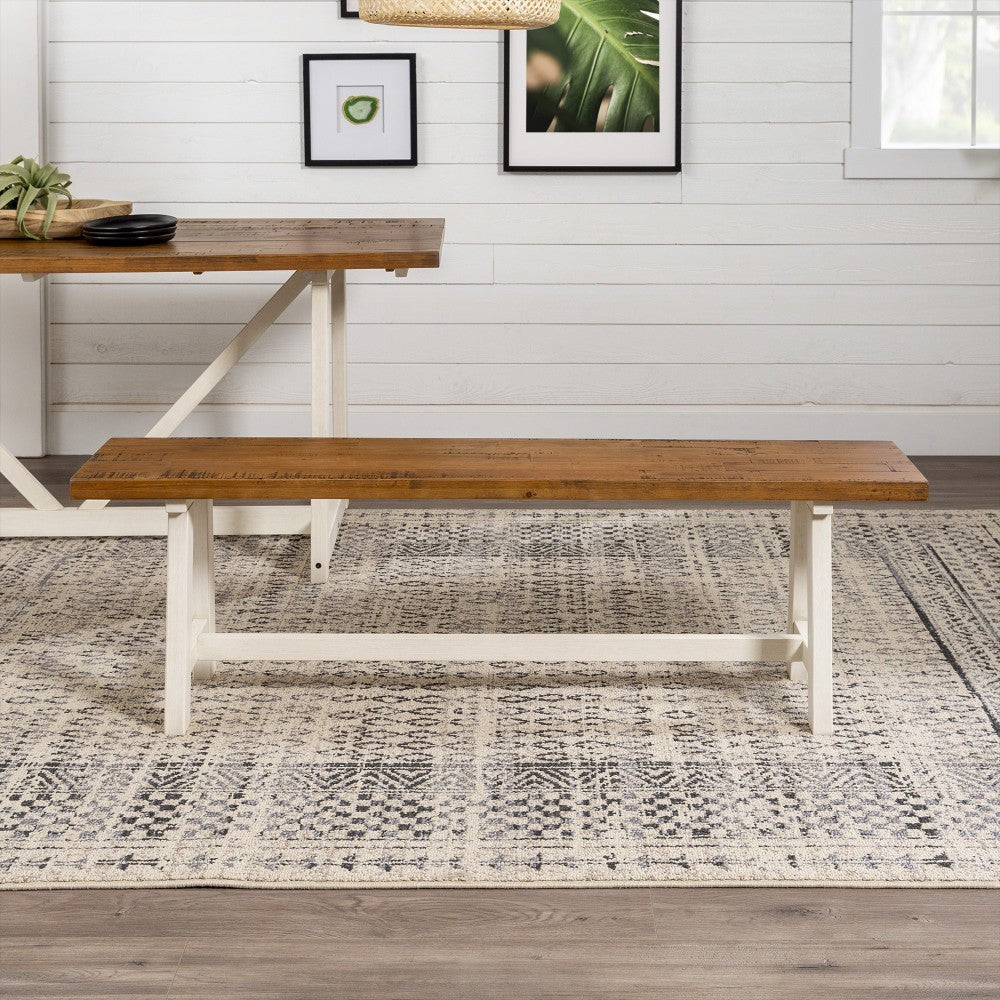 Brennan 60" Solid Wood Dining Bench - Rustic Oak/White Wash