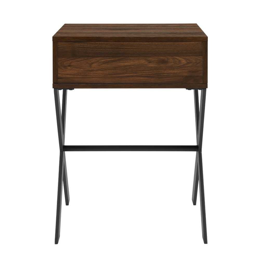 Brin 18" X Leg 1 Drawer Metal and Wood Side Table - Dark Walnut