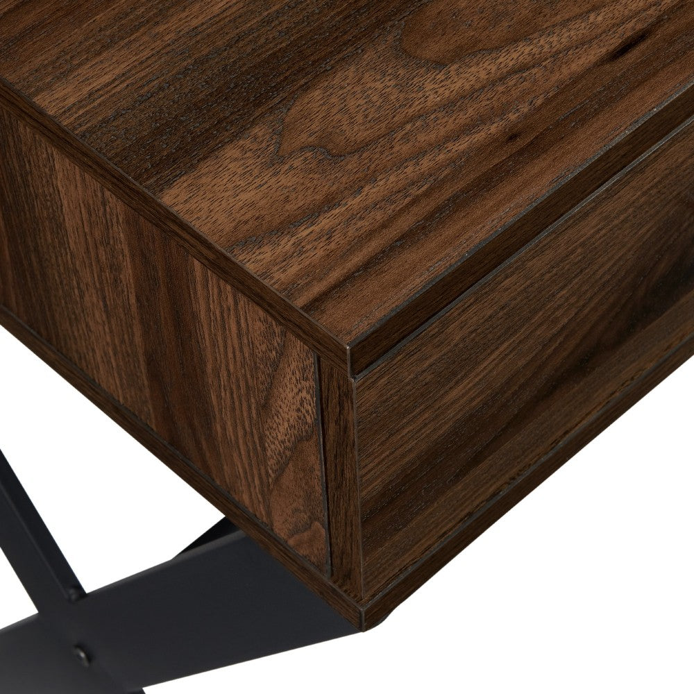 Brin 18" X Leg 1 Drawer Metal and Wood Side Table - Dark Walnut