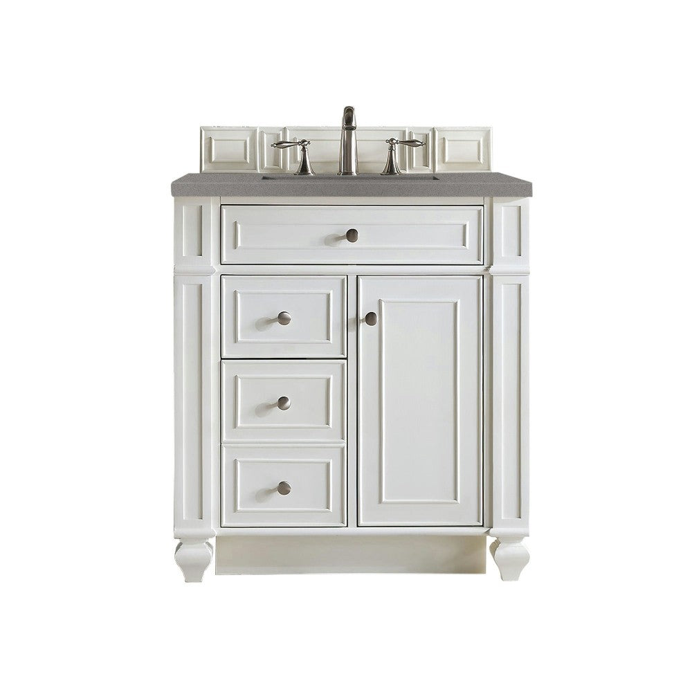 Bristol 30" Single Vanity, Bright White, w/ 3 CM Gray Expo Quartz Top
