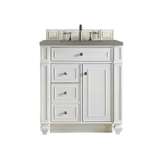 Bristol 30" Single Vanity, Bright White, w/ 3 CM Gray Expo Quartz Top