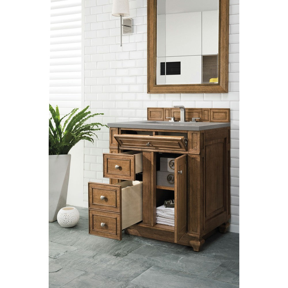 Bristol 30" Single Vanity, Saddle Brown, w/ 3 CM Gray Expo Quartz Top