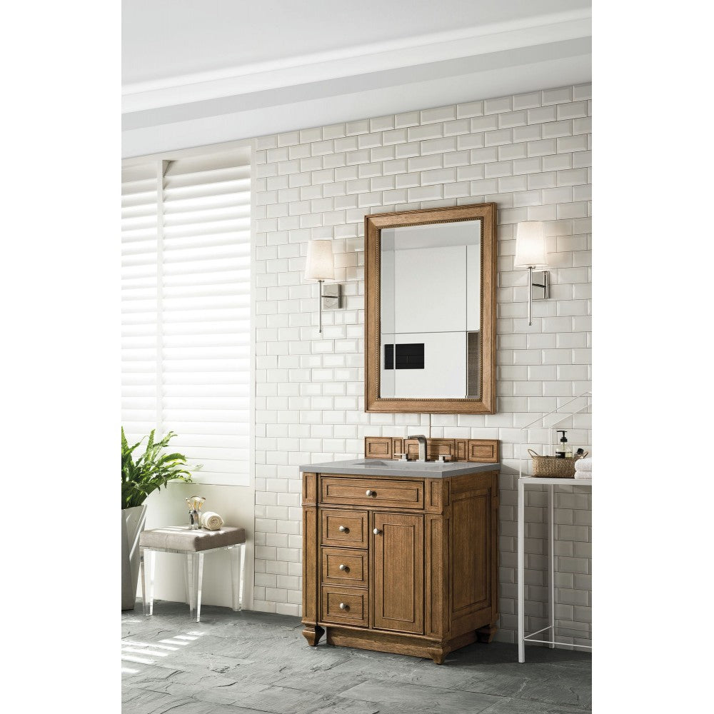 Bristol 30" Single Vanity, Saddle Brown, w/ 3 CM Gray Expo Quartz Top