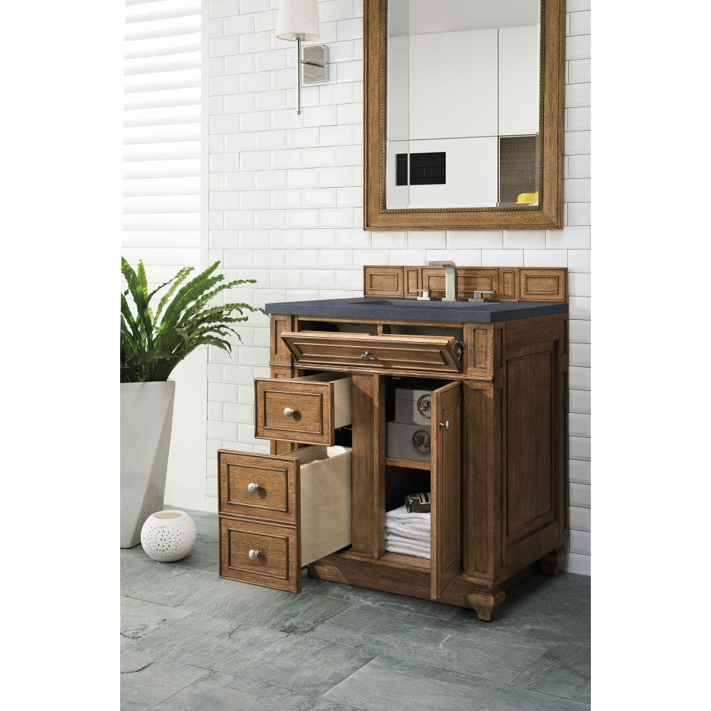 Bristol 30" Single Vanity, Saddle Brown, w/ 3 CM Charcoal Soapstone Quartz Top