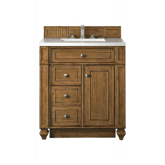 Bristol 30" Single Vanity, Saddle Brown, w/ 3 CM Classic White Quartz Top
