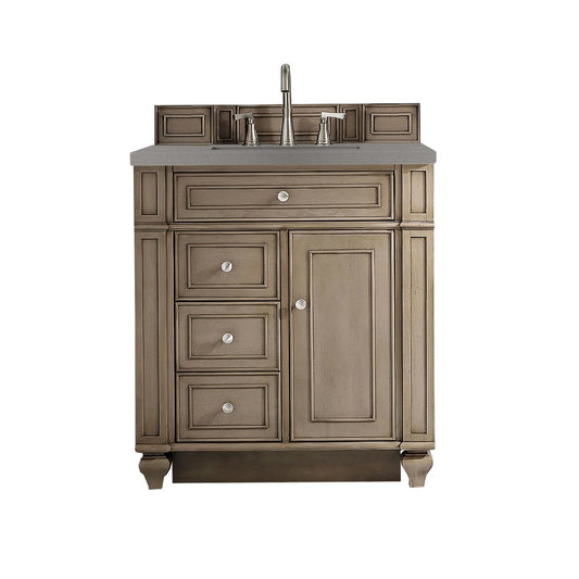 Bristol 30" Single Vanity, Whitewashed Walnut, w/ 3 CM Gray Expo Quartz Top