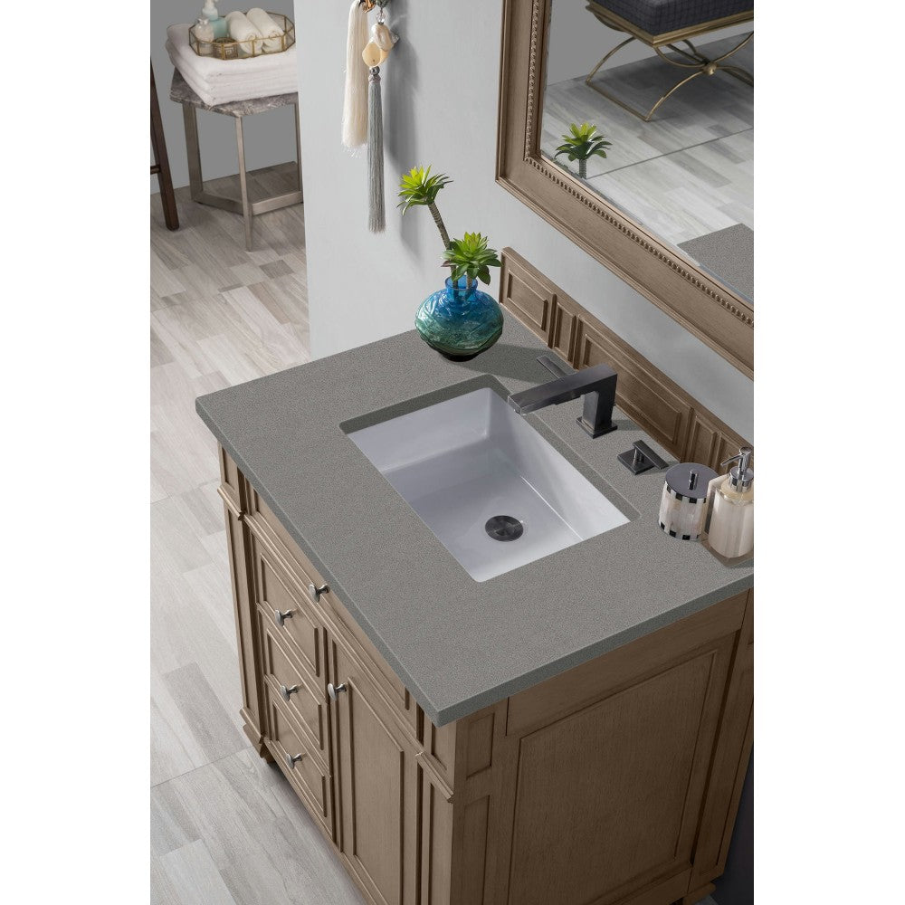 Bristol 30" Single Vanity, Whitewashed Walnut, w/ 3 CM Gray Expo Quartz Top