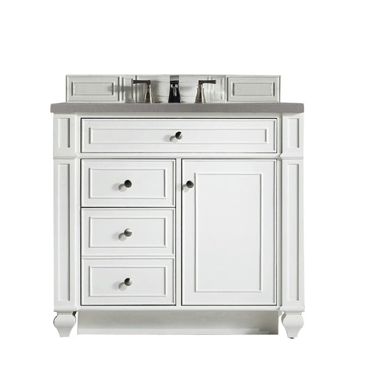 Bristol 36" Single Vanity, Bright White, w/ 3 CM Gray Expo Quartz Top