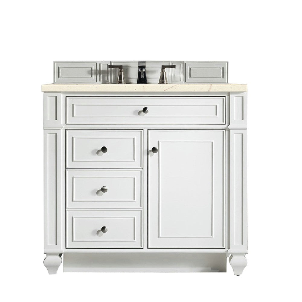 Bristol 36" Single Vanity, Bright White, w/ 3 CM Eternal Marfil Quartz Top